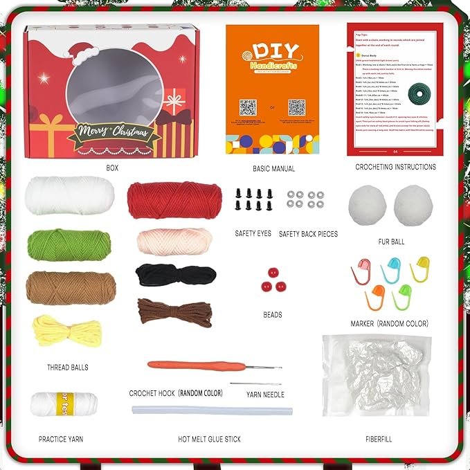 Wizardi Amigurumi DIY Crochet Kit - Santa, Reindeer, Christmas Tree and Snowman F07N8-M117