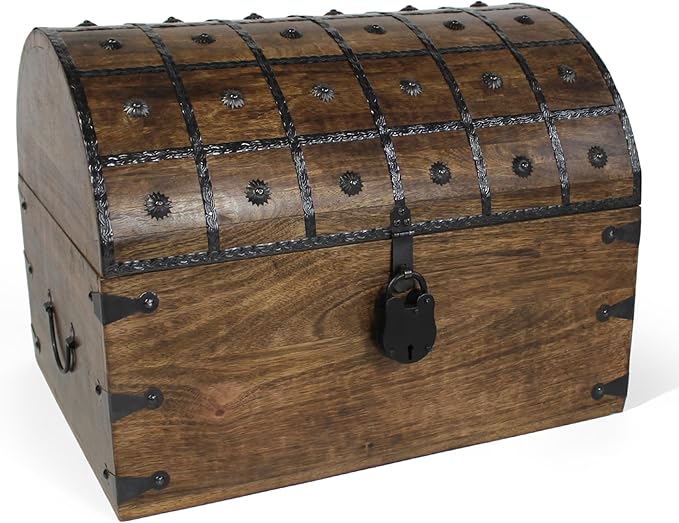 Nautical Cove Handmade Pirate Treasure Chest for Kids Prizes & Classroom with Lock and Skeleton Keys – Lockable Wooden Storage Chest Box, Pirate Decor, Decorative Wooden Box - XXX-Large 21x15.75x15.75