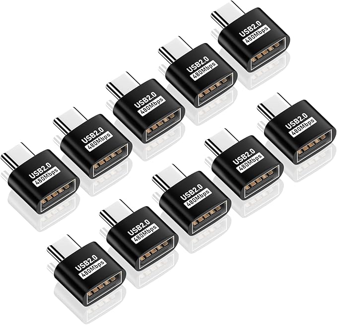 Duttek USB C to USB Adapter - 10 Pack, USB Type C Male to USB A Female Extension, Supports 480Mbps Data Transfer & OTG Function for Phone, Laptop (Black)