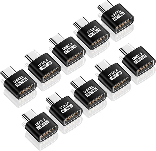 Duttek USB C to USB Adapter - 10 Pack, USB Type C Male to USB A Female Extension, Supports 480Mbps Data Transfer & OTG Function for Phone, Laptop (Black)
