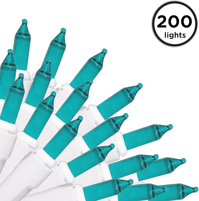 Brite Star 100 Count Mini String Christmas Lights, Teal - 22 feet Indoor/Outdoor Christmas Tree Lights with White Wire (Set of 2)