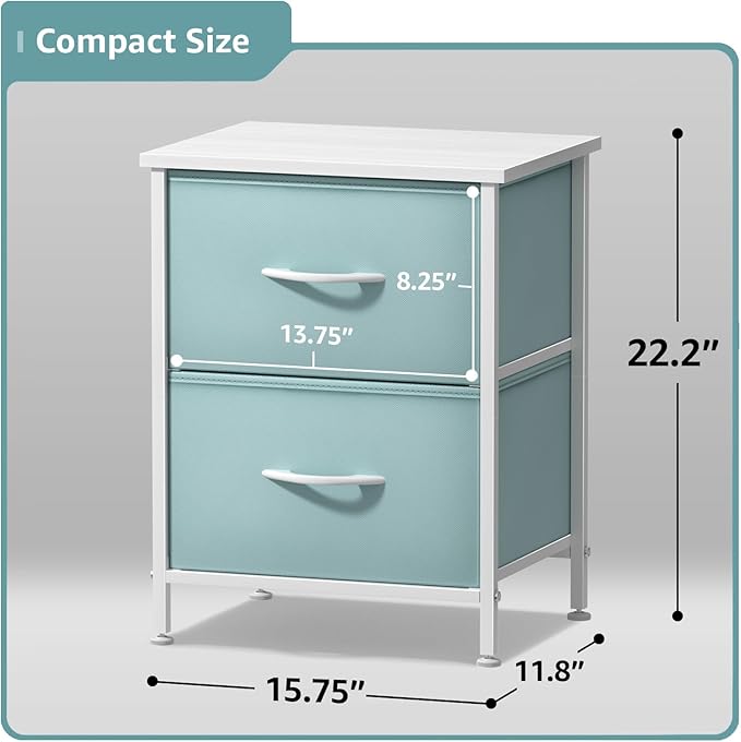 Sorbus Nightstand with 2 Drawers - Kids Bedside Furniture End Table Night Stand - Steel Frame, Wood Top & Easy Pull Fabric Bins - Dresser & Chest for Home, Bedroom Accessories, Office & Dorm (2 Pack)