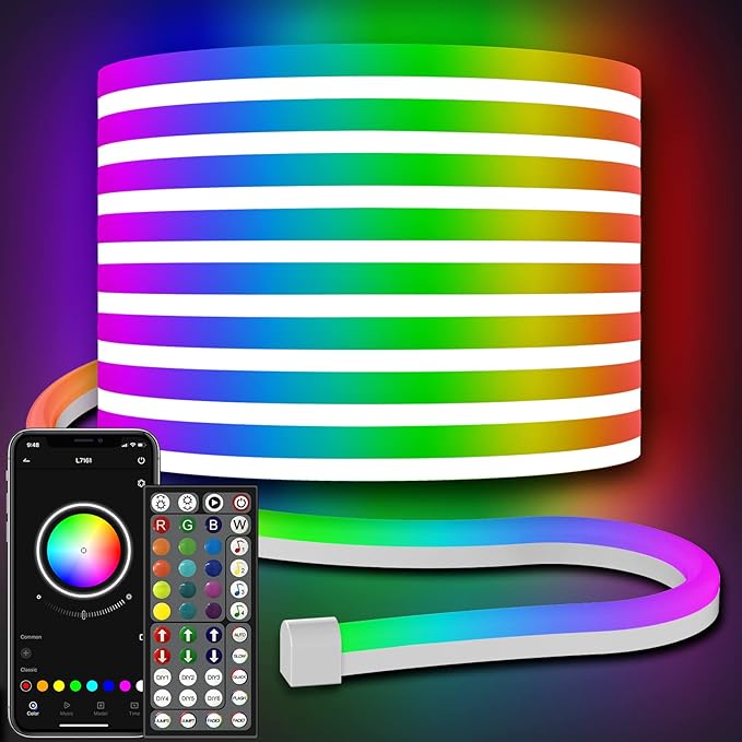 AILBTON 32.8Ft Neon Rope Lights,Flexible Led Rope Lights Control with App/Remote,Multiple Modes Rope Lights,IP65 Outdoor RGB Led Neon Light Waterproof,Music Sync Gaming