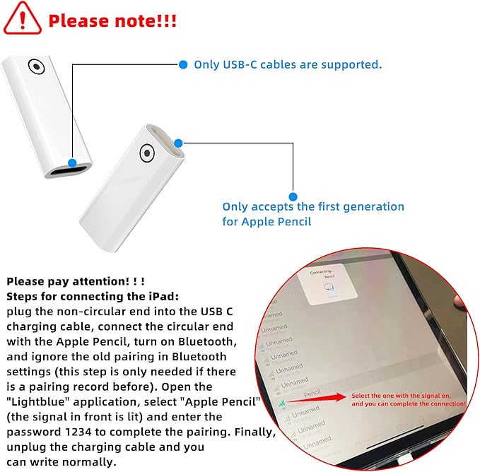 (Only applicable to original pens)USB C Female to Lightning Female Adapter 2-Pack Pencil 1st Generation Charger Accessories for Charging Pen Converter Type-c Charge Cable Ipad Ipencil Connector
