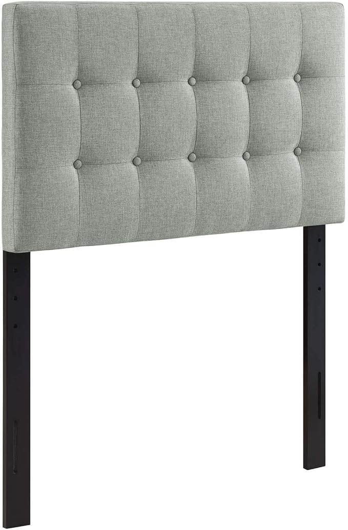 Modway Emily Tufted Button Linen Fabric Upholstered Twin Headboard in Gray