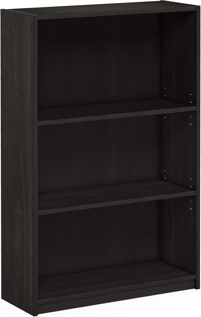 Furinno JAYA Book Shelf, 3-Tier Bookshelf, Bookcase with Adjustable Shelves, 9.5 x 24.5 x 40.3, for Living Room, Bedroom, Home Office, Espresso