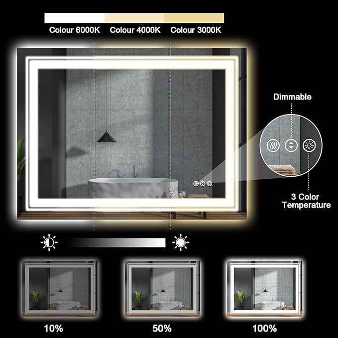 71x31 LED Bathroom Mirror with Front and Backlight, Dimmable Lighted Bathroom Vanity Mirror with Anti-Fog, Memory Function,Tempered Glass(Horizontal/Vertical)