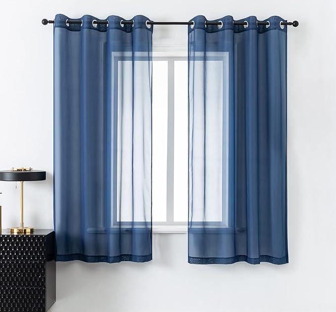 DUALIFE 72 Inch Length Navy Blue Curtains for Bedroom 2 Panels Set Semi Sheer Grommet Window Texture Soft Voile Sheer Curtains for Living Room Boys Playroom 52x72 Inches Long