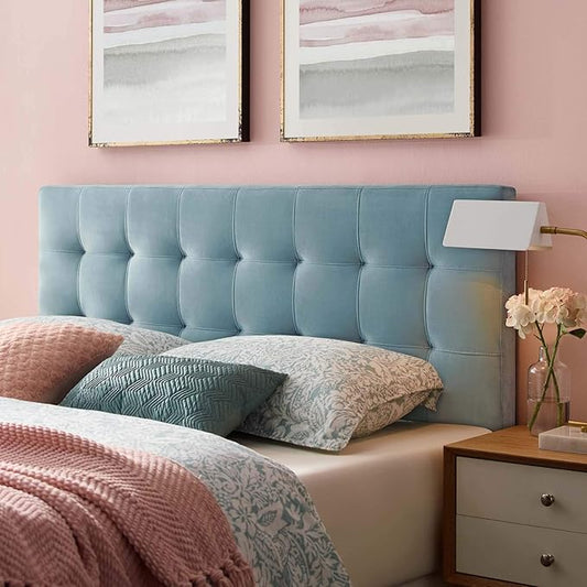 Modway Lily Biscuit Tufted Full Performance Velvet Headboard, Light Blue