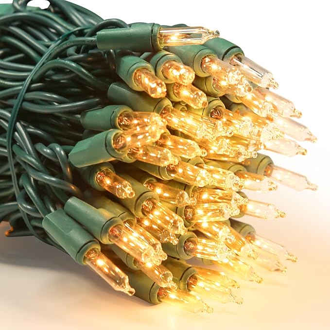 LIDORE Super Bright Clear Mini Christmas Tree String Lights, Gift for Decoration, 21.45FT 100 Count Bulbs with Green Cord, UL Listed Indoor Outdoor Lighting for Holiday (Green Cable, 1-Pack)