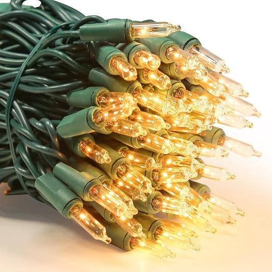 LIDORE Super Bright Clear Mini Christmas Tree String Lights, Gift for Decoration, 21.45FT 100 Count Bulbs with Green Cord, UL Listed Indoor Outdoor Lighting for Holiday (Green Cable, 1-Pack)