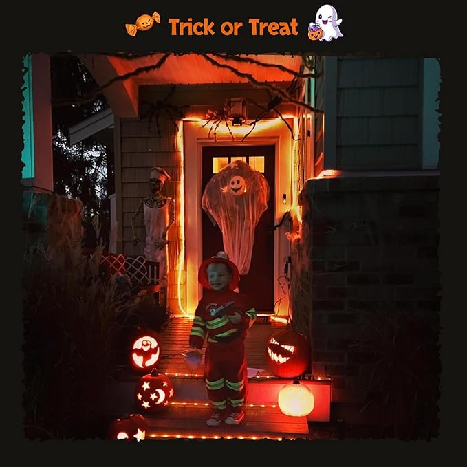 JMEXSUSS 2 Pack Orange Rope Lights Battery Operated Halloween Lights Outdoor Waterproof, Each 33 ft 100 LED Battery String Lights with Remote, Orange Light for Balcony Garden Halloween Decor