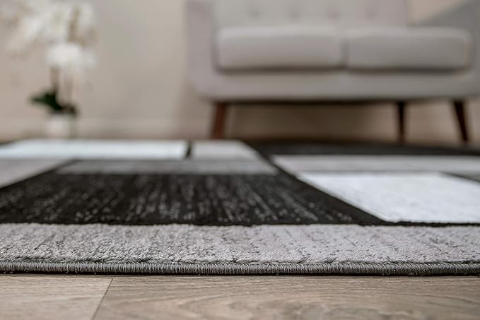 Contemporary Modern Boxes Grey Area Rug Runner 2' x 7' 2"