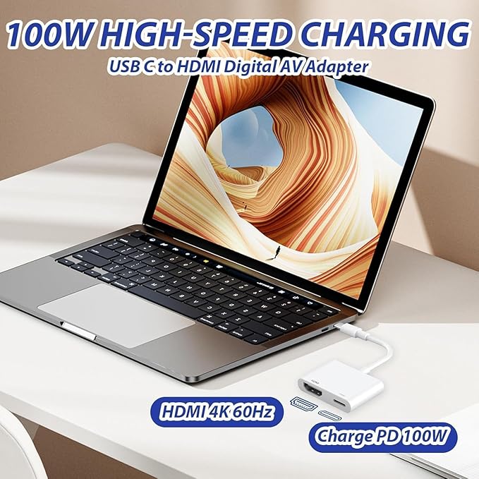[Apple MFi Certified] USB C to HDMI Adapter for iPhone 17 16 to TV, USB-C Digital AV Adapter 4K Sync Screen Cable with Fast Charging Port Plug & Play for iPhone 17 16 15 iPad on HDTV/Projector/Monitor