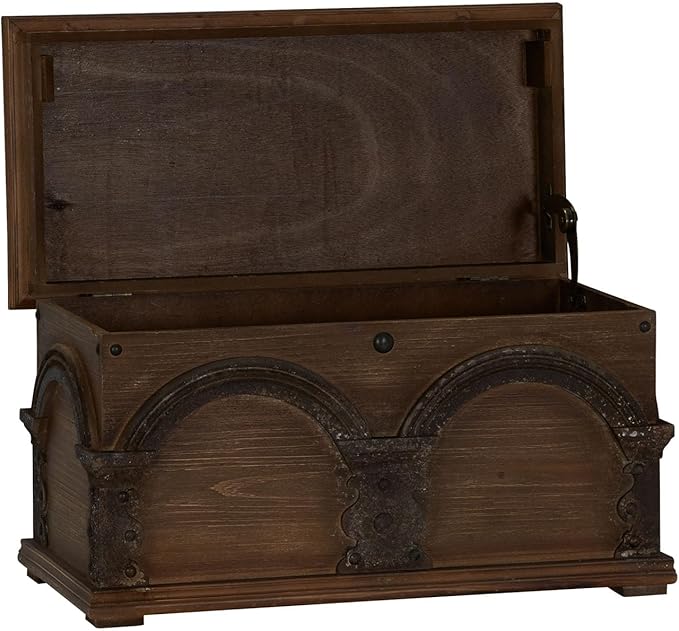 Household Essentials Wooden Arch Trunk Storage Chest, Small, Brown