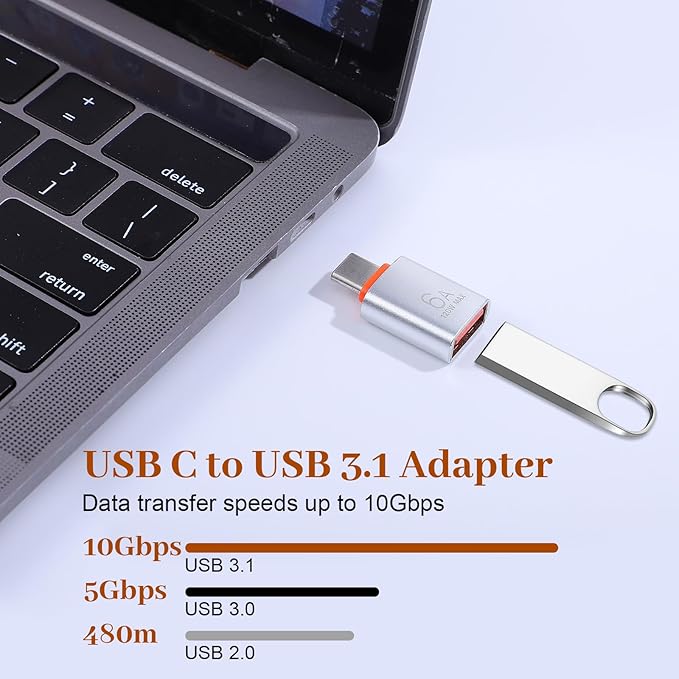10 Pack USB C Male to USB a Female 10gbps/120w Usb3.1 to USB-C Adapter Silver Type C Male Too USB-Female Adapter High-Speed Data Transfer for Smartphone, Pc, Laptop, Tablet, Keyboard