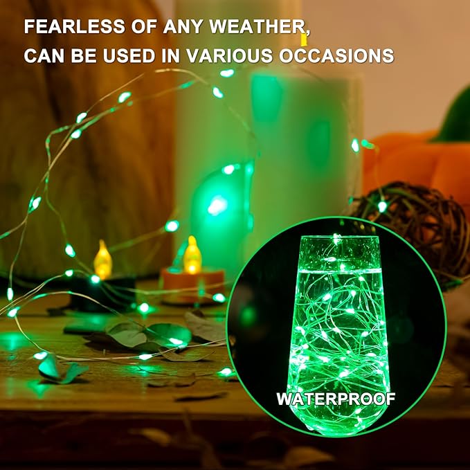 6PCS Green Fairy Lights Battery Powered with Remote, 7ft 20Leds Changing Twinkle String Lights with Timer, Waterproof Small Silver Wire Firefly Starry for DIY Wedding Party Christmas