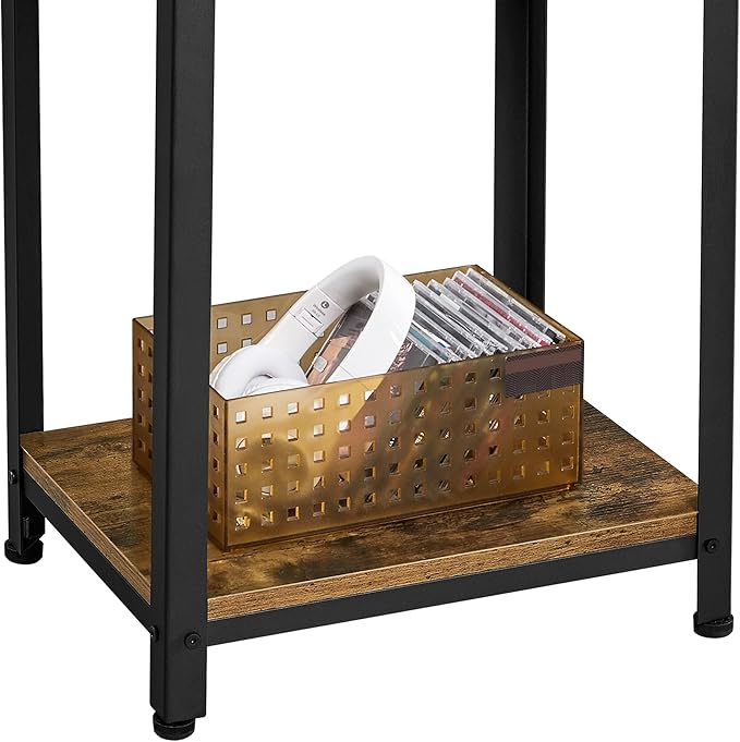 Yaheetech Large 3-Tier Tall End Table, 30 Inches High Side Table with Wooden Shelves & Strong Metal Frame for Living Room Small Space, 12 x 16 x 29.5 inches，Rustic Brown