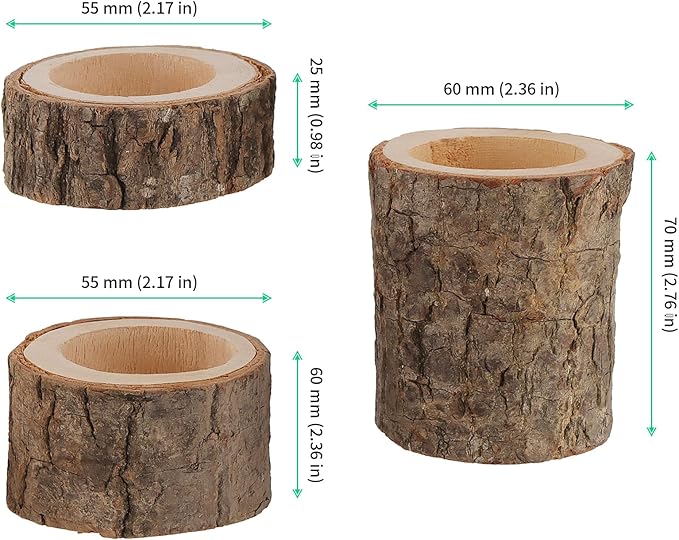 FUNSUEI 18 PCS Wooden Tea Light Candle Holders, Rustic Wood Votive Log Candle Holders, Rustic Wood Votive Candle Holder for Table Decoration, 3 Sizes