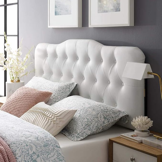 Modway Annabel Tufted Button Faux Leather Upholstered Queen Headboard in White