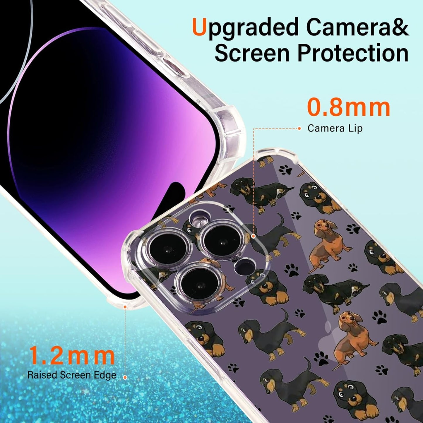 Roemary Puppy Case for iPhone 12 Mini, Clear Dachshunds Paws Design with Screen Protector [Buffertech 6.6 ft Drop