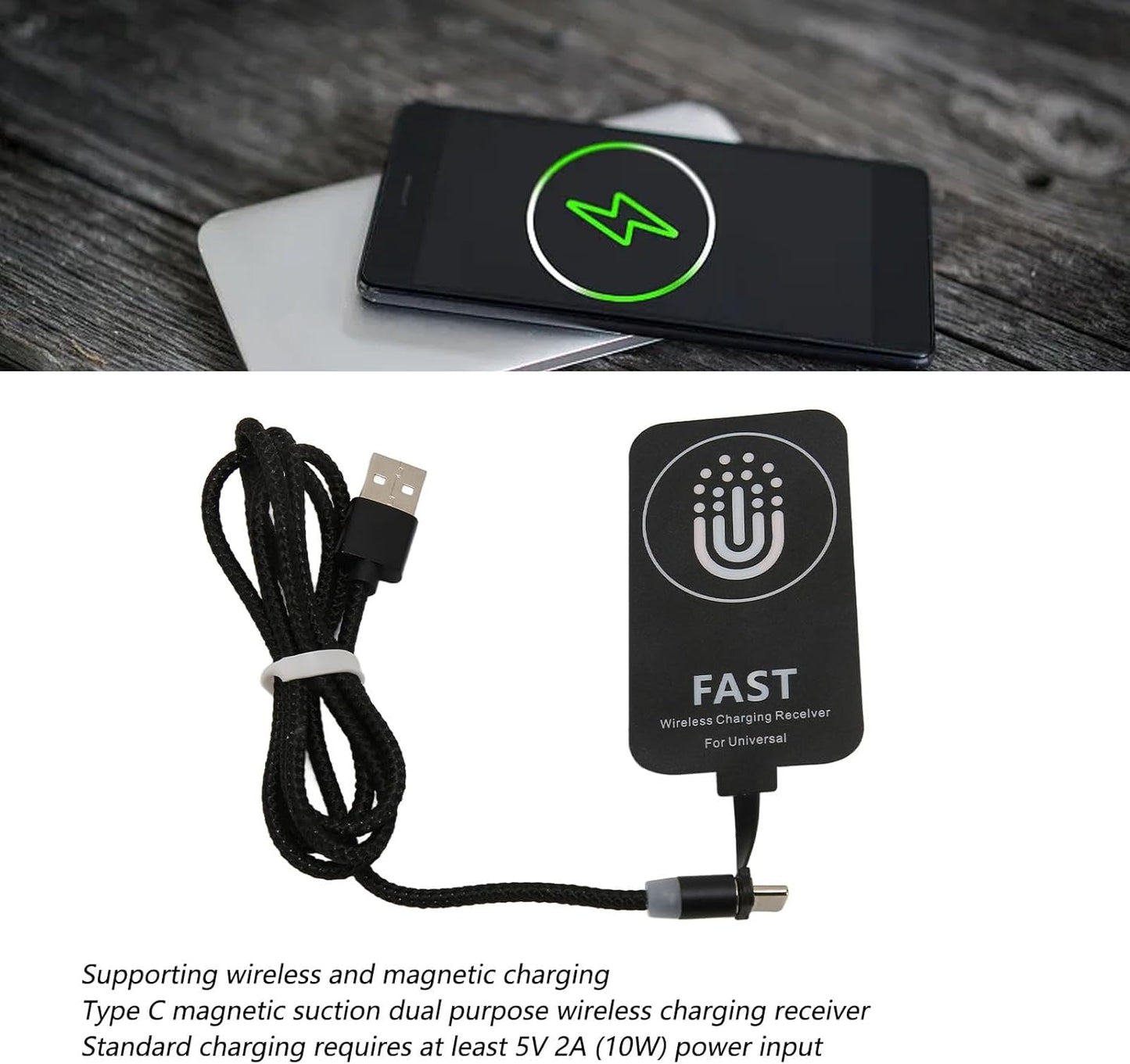Fast Charging Receiver - Thin Magnetic Suction Type C Charging Receiver for Cell Phones