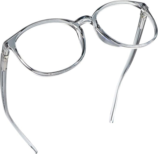 LifeArt Round Blue Light Blocking Glasses, Computer Glasses, Gaming Glasses, TV Glasses for Women Men (Clear Gray, 6.00 Magnification)