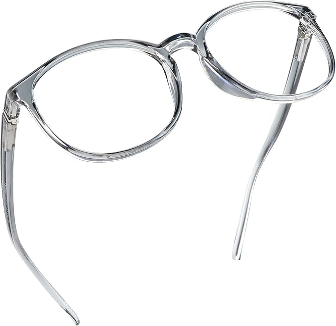 LifeArt Round Blue Light Blocking Glasses, Computer Glasses, Gaming Glasses, TV Glasses for Women Men (Clear Gray, 3.00 Magnification)