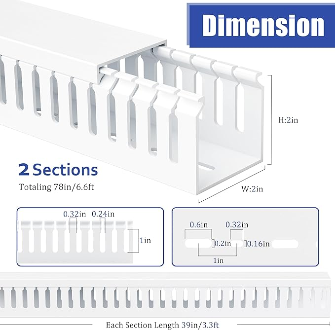 ZhiYo 2x2in Professional Server Rack Cable Management Raceway, Cable Raceway Kit, Electrically Safe PVC Open Slot Wire Cover, Cord Hider for Under Desk/Computer/Network Cords White