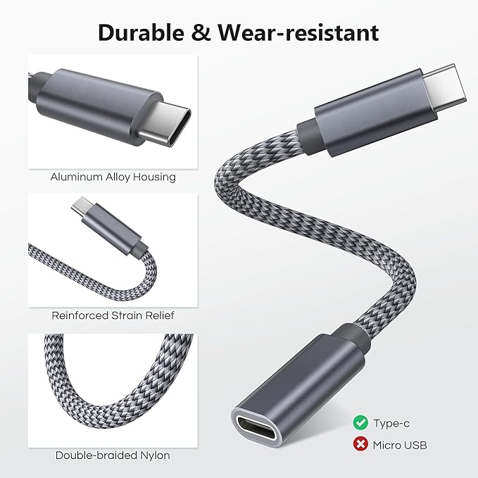 RUXELY USB C Data Blocker for iPhone 16,0.5ft 3Pack Charge Only Type-C Male to Female Defender Cable Protect Against Juice Jacking,USB C Power Connector for Samsung Galaxy S25 S24,iPad Air Mini,Tablet