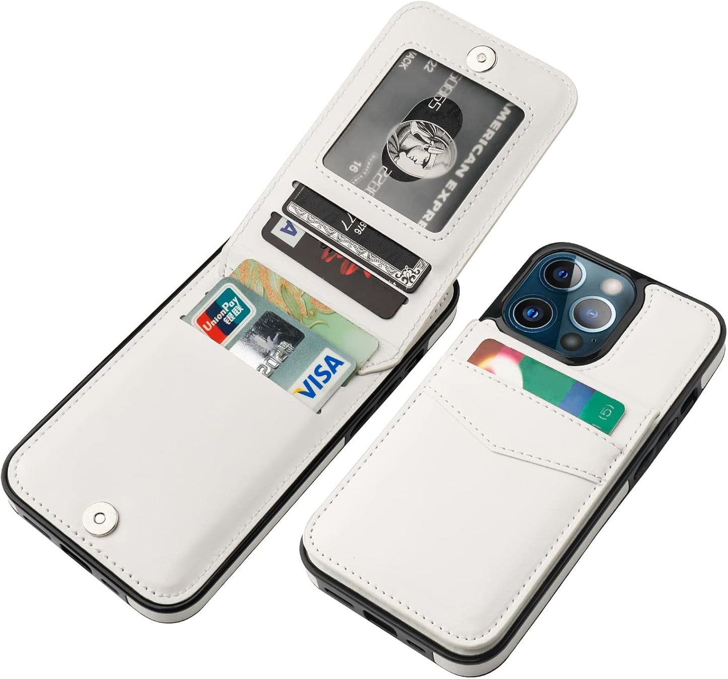 KIHUWEY Compatible with iPhone 13 Pro Case White - Wallet with Credit Card Holder, Premium Leather Magnetic Clasp