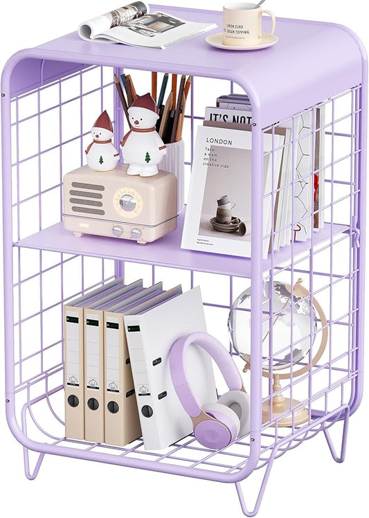 APEXCHASER Cute Kids Nightstand,Metal Side Table,3 Tier End Table with Storage,Vintage Bedside Table,Girls Bedroom Furniture,Coffee Table for Living Room,Bedroom,Dorm,Purple