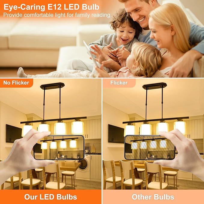 Sailstar A15 Ceiling Fan Light Bulbs, E12 Base, 6Watt (60-Watt Replacement), Soft White 2700K, Non-Dimmable, Candelabra Base LED Light Bulb, 6 Pack