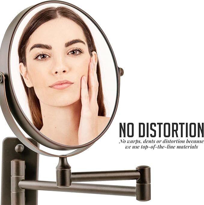 OVENTE 7" Wall Mounted Makeup Mirror with 1X/7X Magnification, Double Sided Magnifying Round Bathroom Vanity Mirror, 360° Swivel Design, Extendable and Folding Arm, Antique Bronze MNLFW70ABZ1X7X