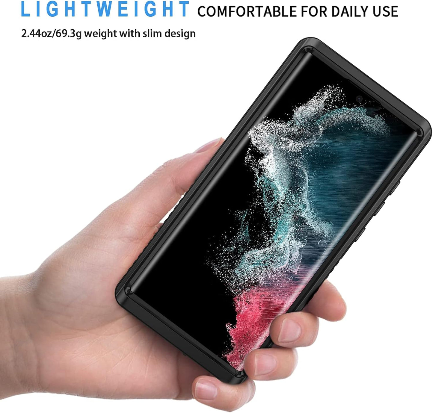 Lanhiem IP68 Waterproof Dustproof Case for Samsung Galaxy S22 Ultra, Built-in Screen Protector, Heavy Duty (Black/Clear)