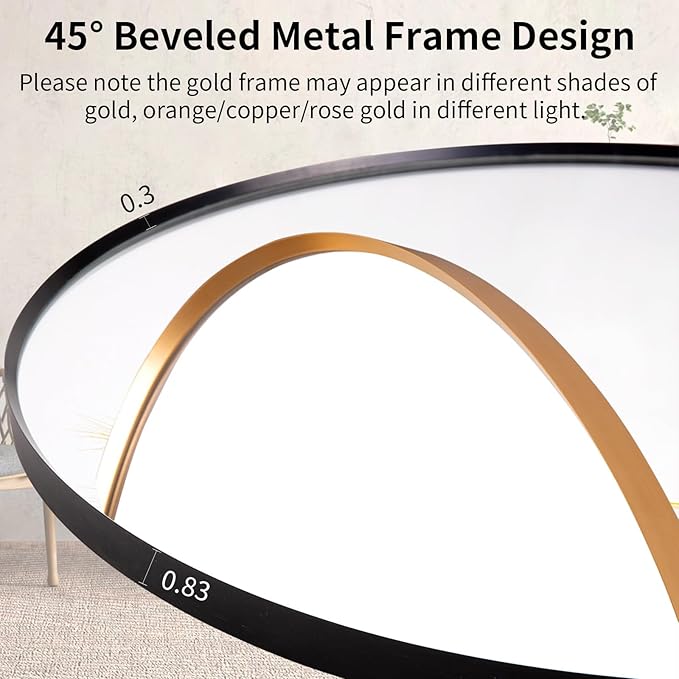 28" Round LED Bathroom Mirror, Wall Mounted Backlit Vanity Mirror with 45° Beveled Frame Lighted Mirror for Bedroom, Fog Free 3-Color Dimmable Lights Memory Function, Black