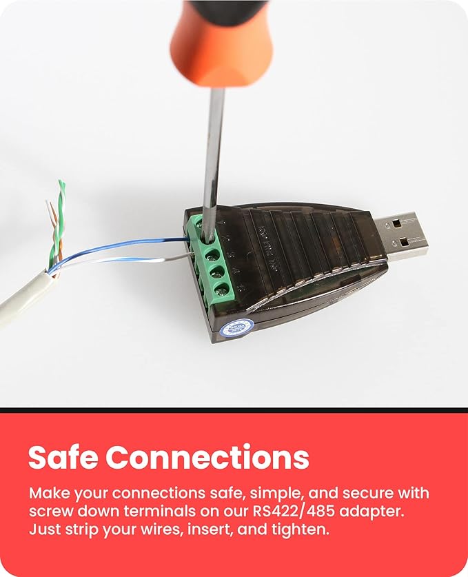 Gearmo USB to Serial RS485 Converter with LED Indicators, FTDI Chipset, Terminal Connectors, ESD Protection, Wide OS Support, RS422 Compatible