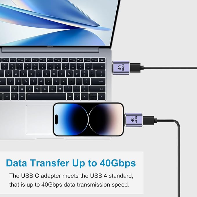 4pcs USB C Male to Female Adapter, USB C Male to Female Connector, USB Type C Adapter Extender Support 100W, 40Gbps, 8K@60Hz for Steam Deck, MacBook,Thunderbolt ect(F-M Straight)