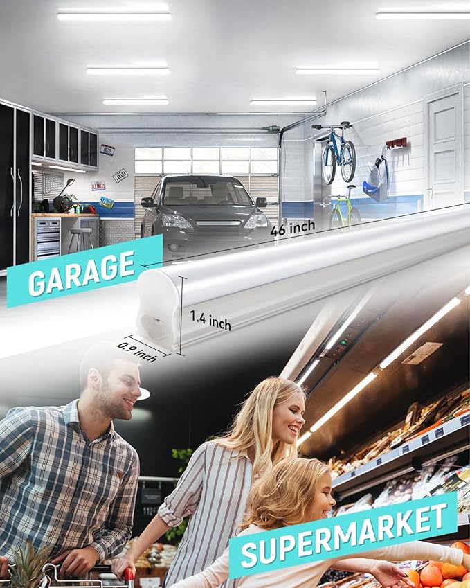 (4 Pack) 4FT T5 LED Shop Light,6500K,20W,2300LM(Super Bright White) Linkable LED Integrated Fixture,Garage Ceiling and Cabinet Light,Strip Light,Corded Electric with ON/Off Switch