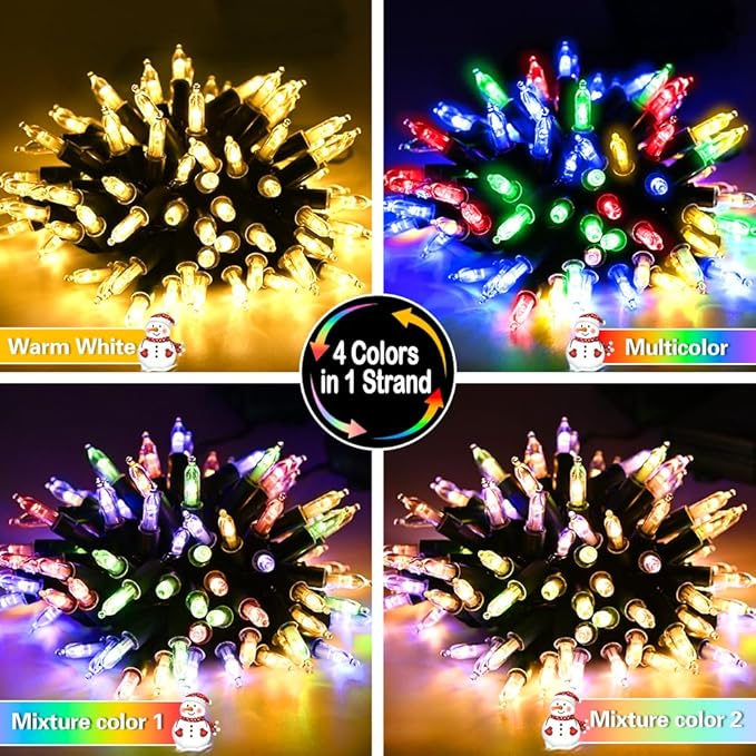 Battery Christmas Lights 2 Pack, 17ft 50 LED Dual Color Changing Mini String Light with 3 Auto-Timer Options and 12 Lighting Modes Waterproof Tree Lights (Warm White & Multicolor, 50 LEDs x 2 Pack)