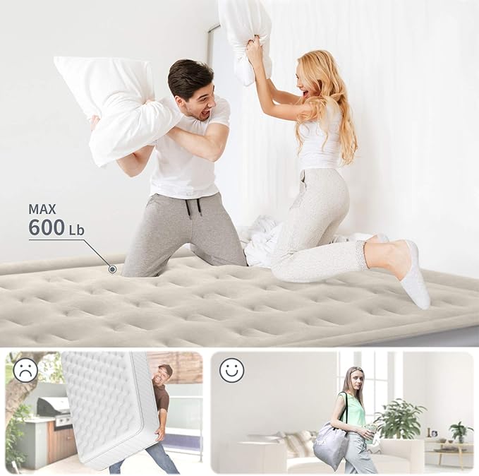 InnoTruth Raised Air Mattress with Built-in Pump, Elevated Inflatable Mattress with Carrying Bag for Home and Camping, Queen Size Blow Up Bed, Gray, Queen(80"x60"x18")