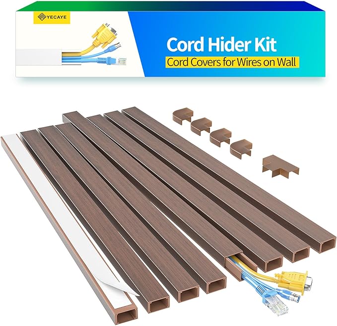 Yecaye Cord Hider, 113in Medium Cord Covers for Wires on Wall, Cord Organizer for 2-3 Wires, Easy Install Cable Management Kit, TV Cable Hider for Home Office, W0.95in H0.55in, Cherry
