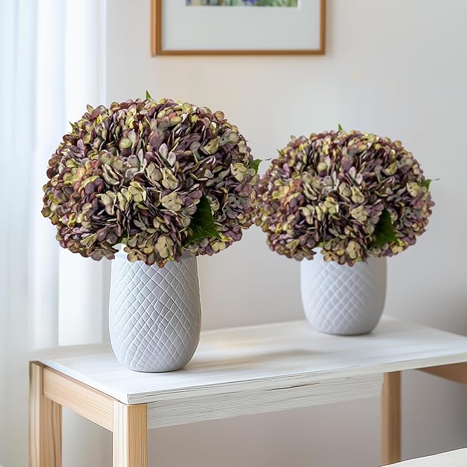 10PCS Fake Hydrangea Artificial Flowers Hydrangea Bouquet for Home Wedding Bridal Bouquet Office Party Table Centerpiece DIY Floral Decor (Autumn Purple)