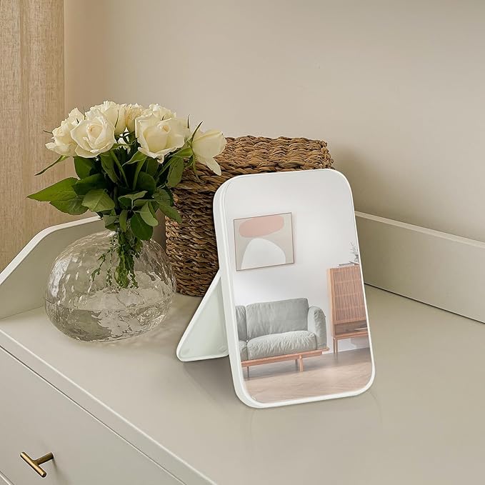 10Pcs Table Desk Vanity Makeup Mirror, 8-Inch Simple Portable Travel Mirror with Stand, Standing and Wall Hanging Dual-use White