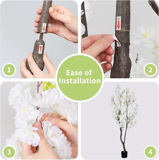 Faux White Cherry Blossom Tree 6.5ft(84in)Tall Artificial Plant Indoor Decor Handmade Natural Fake White Flower Tree for Wedding Realistic Cherry Plant in Pot for Home Living Room,Office Decor.