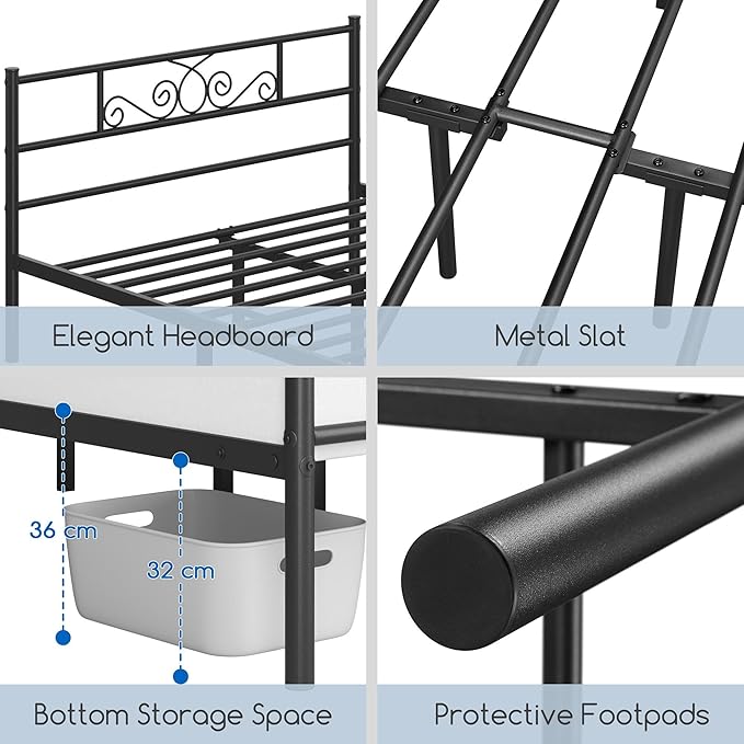 Yaheetech Full Bed Frames Metal Platform Bed with Headboard and Footboard for Bedrooms No Box Spring Needed Easy Assembly, Black/Full Bed