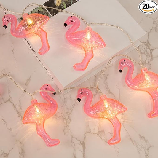 DomeStar 10Ft Pink Flamingo String Lights - LED Battery Operated Fairy Lights, Outdoor Patio Decor for Garden, Poolside, Tropical Hawaiian Luau Party Decor