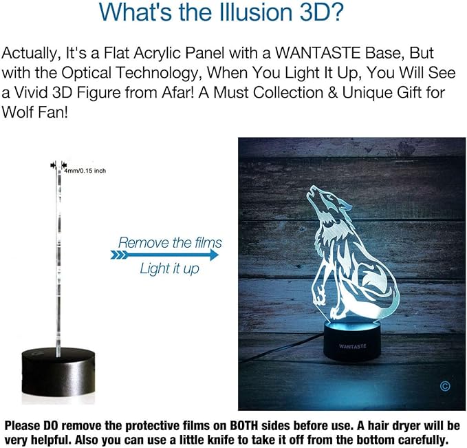 3D Wolf Decor Lamp with Remote, 7 Color Changing Night Light Toys, Birthday Gift for Kids Girls Boys
