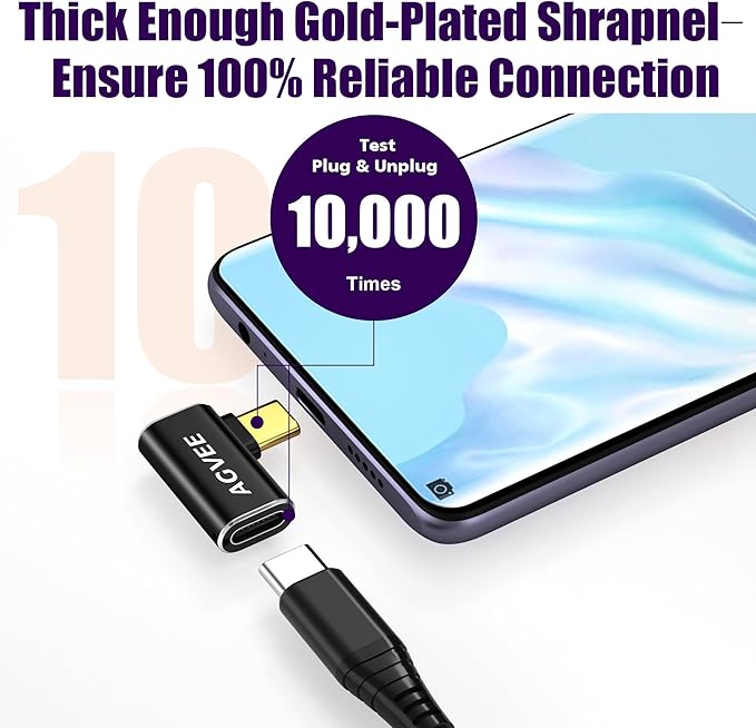 AGVEE 2 Pack Side Angle USB4 USB-C Male to USB-C Female Adapter Converter Video USB 4.0 240W 40G Data Extension Coupler Connector, Black