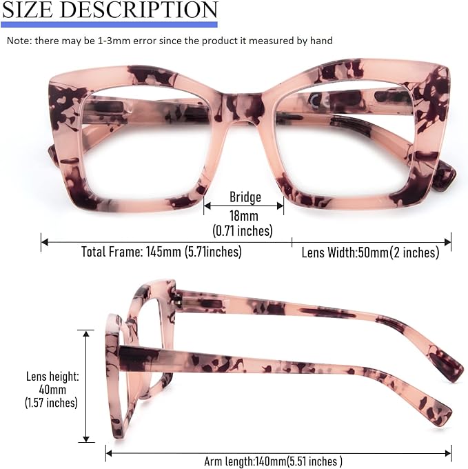 REAVEE Oversized Square Reading Glasses Oprah Style for Women, Blue Light Blocking Large Frame Computer Readers Spring Hinge